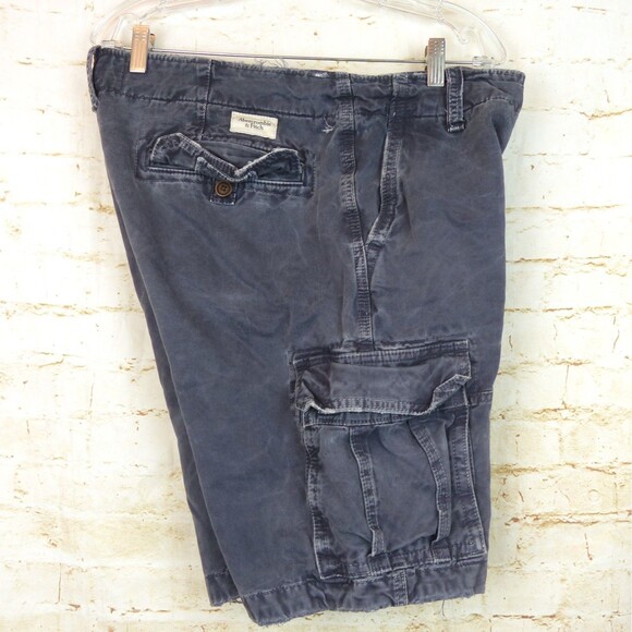 VTG Abercrombie & Fitch Cargo Short Men 34 Blue Baggy Y2K Paratrooper Distressed - Picture 14 of 14